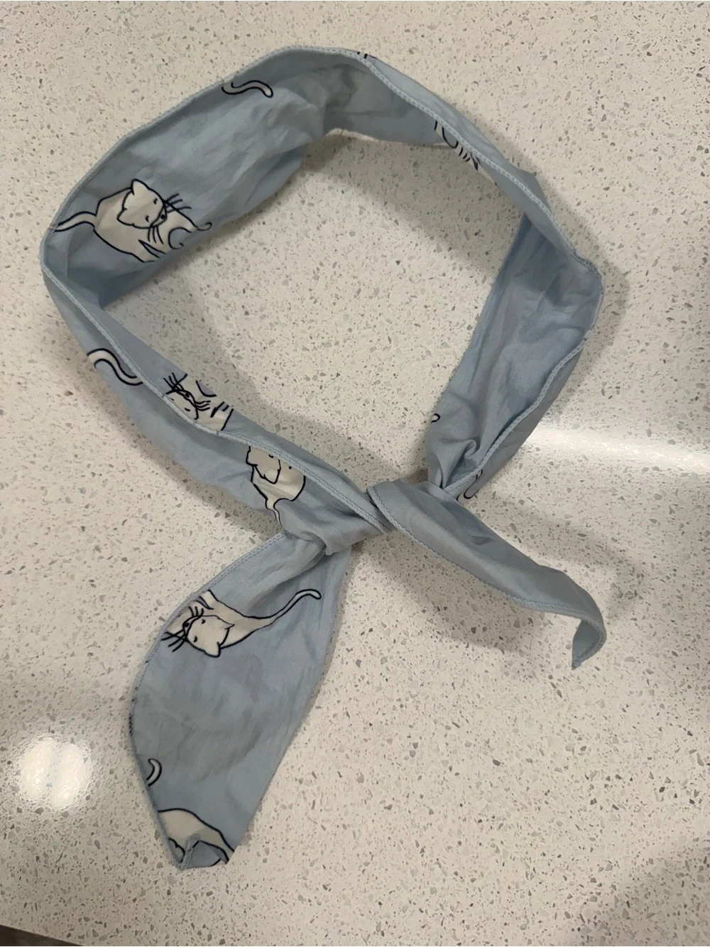 Light Blue Cat-Print Hair Scarf